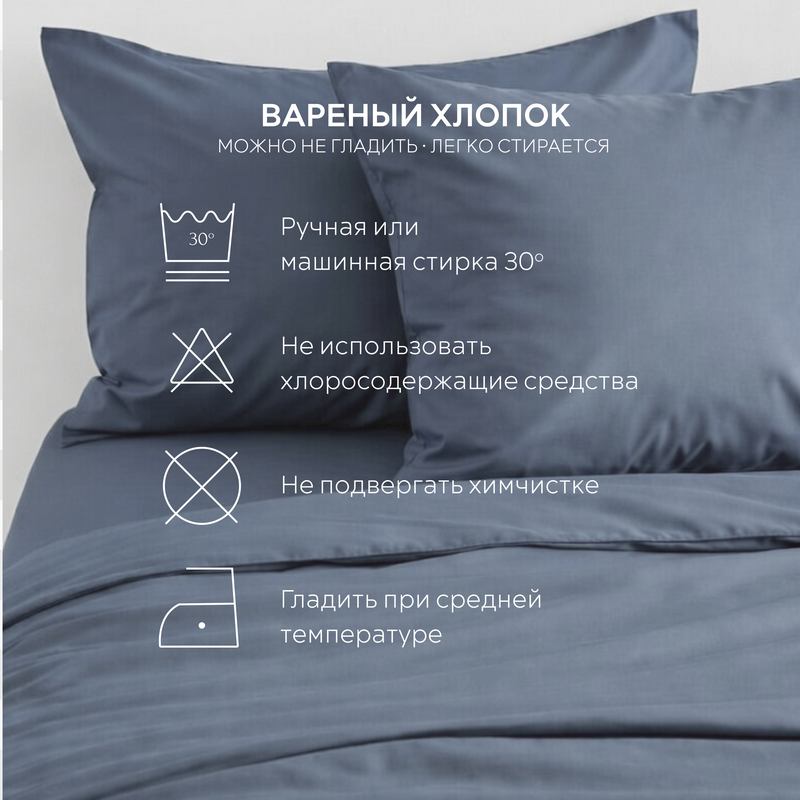Постельное белье вареный хлопок синий 
